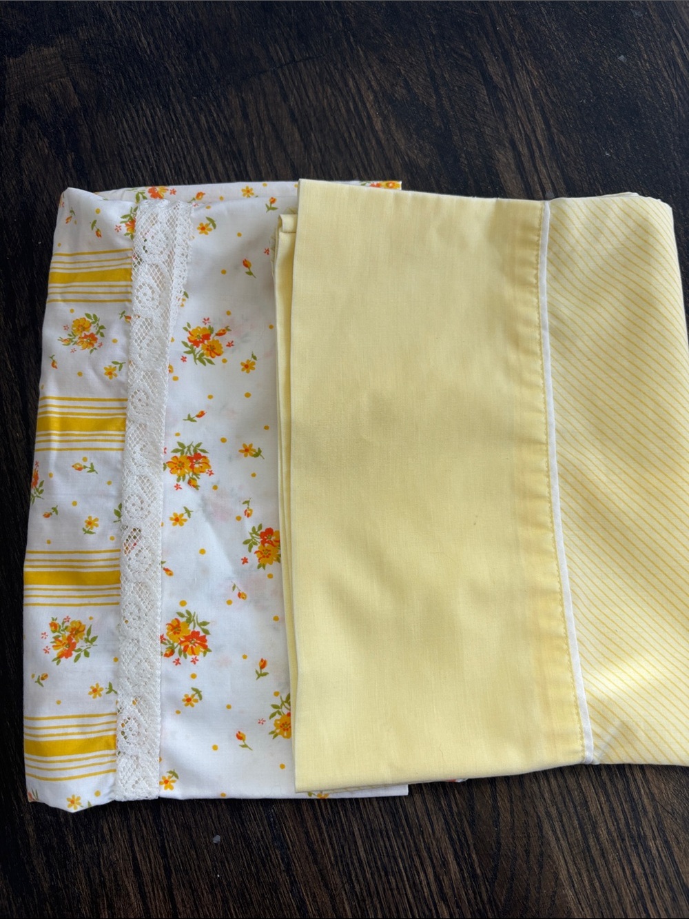 Vintage pillows cases- set of 2, shades of yellow/white,regular size, 50/50